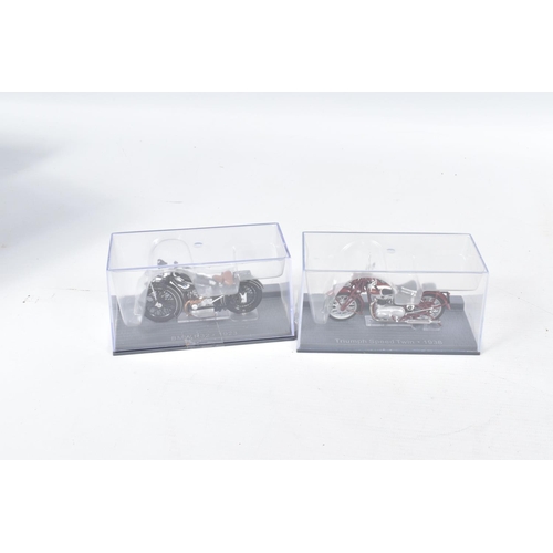 126 - A BOX OF VARIOUS BOXED MODEL VEHICLES, to include a Welly Triumph 1:18 scale motorcycle in silver, a... 