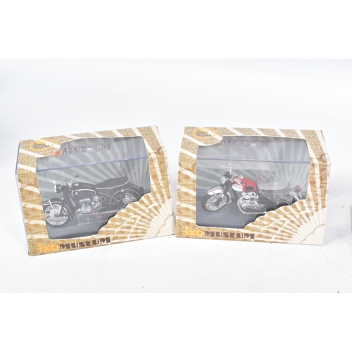 126 - A BOX OF VARIOUS BOXED MODEL VEHICLES, to include a Welly Triumph 1:18 scale motorcycle in silver, a... 