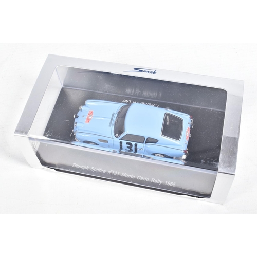 128 - FIVE BOXED SPARK MODEL VEHICLES, the first a Triumph Spitfire no.141 Monte Carlo Rally 1965,S.Lampin... 