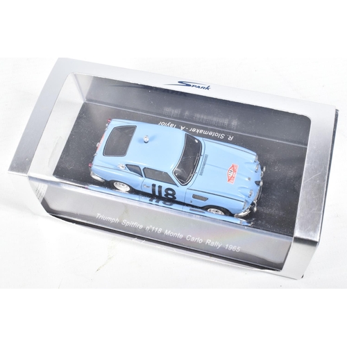 128 - FIVE BOXED SPARK MODEL VEHICLES, the first a Triumph Spitfire no.141 Monte Carlo Rally 1965,S.Lampin... 