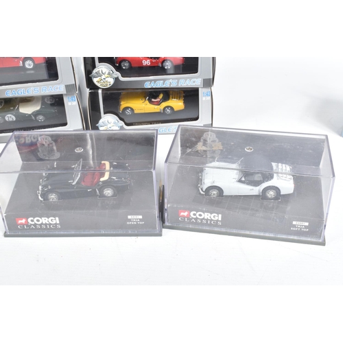 129 - A QUANTITY OF BOXED TRIUMPHS TR3 MODELS, to include a Vanguards model VA04703 in British Racing Gree... 