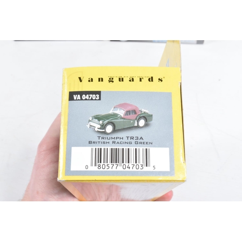 129 - A QUANTITY OF BOXED TRIUMPHS TR3 MODELS, to include a Vanguards model VA04703 in British Racing Gree... 