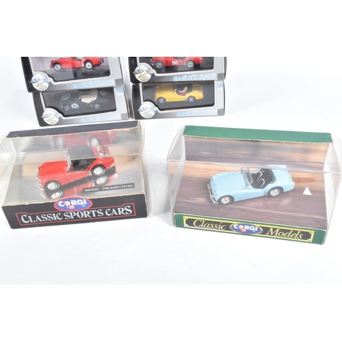 129 - A QUANTITY OF BOXED TRIUMPHS TR3 MODELS, to include a Vanguards model VA04703 in British Racing Gree... 