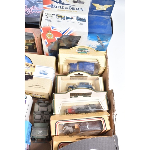 136 - A QUANTITY OF ASSORTED DIECAST FIGURES AND VEHICLES ETC., to include two boxed Dinky Toys O gauge Mi... 