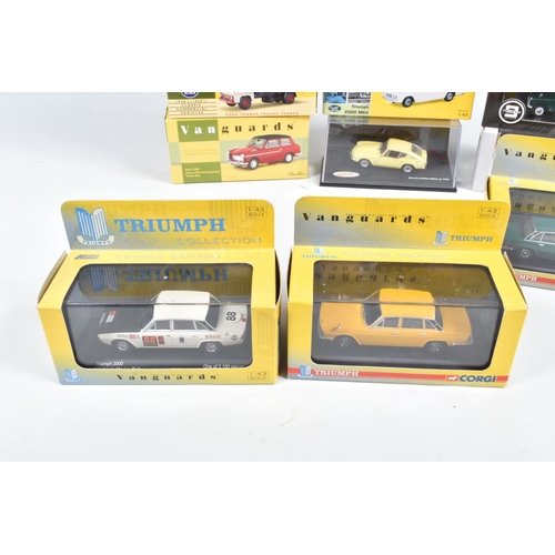 147 - SIXTEEN BOXED 1:43 SCALE TRIUMPH DIECAST MODEL CARS, to include Triple 9  Herald 1959 in green, item... 