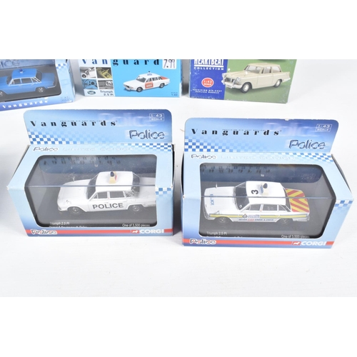 148 - ELEVEN BOXED 1:43 SCALE DIECAST  TRIUMPH MODEL POLICE VEHICLES, to include a Vanguards 2.5 PI West M... 