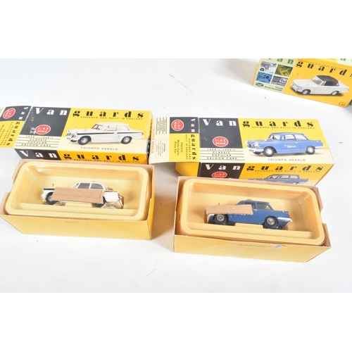 151 - FOURTEEN BOXED 1:43 SCALE DIECAST VANGUARDS TRIUMPH HERALD MODELS, to include a Grey, item no. 644VA... 