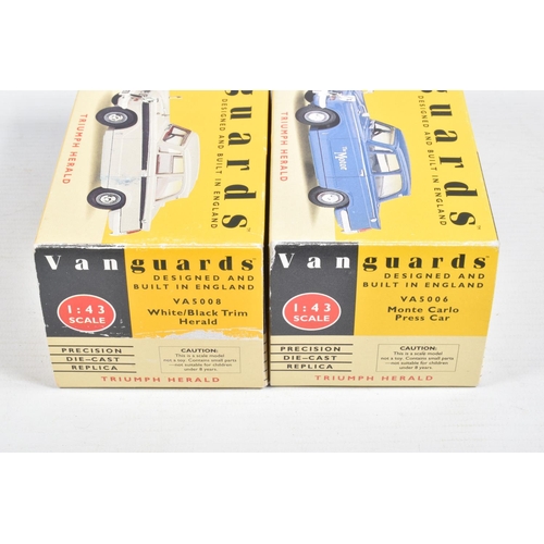 151 - FOURTEEN BOXED 1:43 SCALE DIECAST VANGUARDS TRIUMPH HERALD MODELS, to include a Grey, item no. 644VA... 