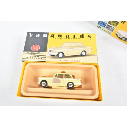 151 - FOURTEEN BOXED 1:43 SCALE DIECAST VANGUARDS TRIUMPH HERALD MODELS, to include a Grey, item no. 644VA... 