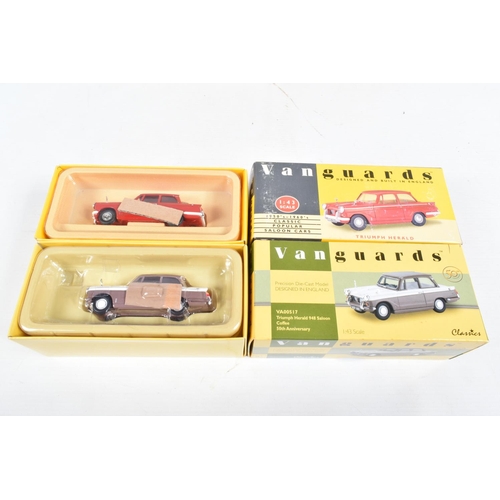 151 - FOURTEEN BOXED 1:43 SCALE DIECAST VANGUARDS TRIUMPH HERALD MODELS, to include a Grey, item no. 644VA... 