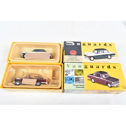 151 - FOURTEEN BOXED 1:43 SCALE DIECAST VANGUARDS TRIUMPH HERALD MODELS, to include a Grey, item no. 644VA... 