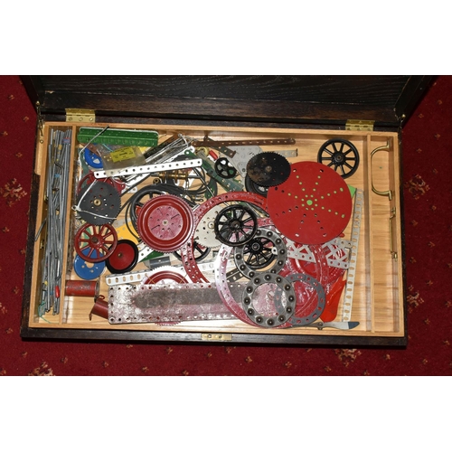 153 - A WOODEN CASED MECCANO OUTFIT No.10 SET, with two lift out fitted trays and further fitted tray to b... 