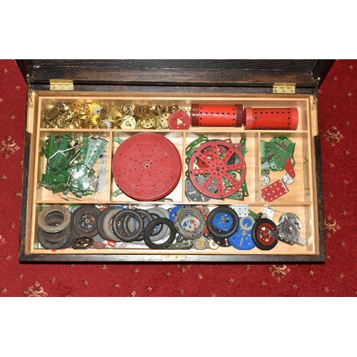 153 - A WOODEN CASED MECCANO OUTFIT No.10 SET, with two lift out fitted trays and further fitted tray to b... 