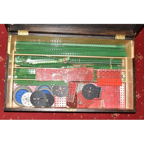 153 - A WOODEN CASED MECCANO OUTFIT No.10 SET, with two lift out fitted trays and further fitted tray to b... 