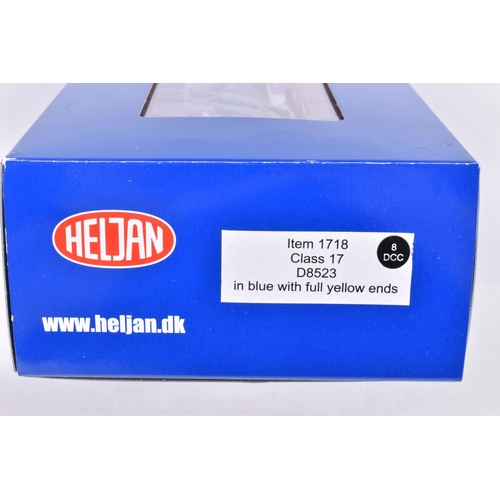 156 - A BOXED OO GAUGE HELJAN RAILWAY MODEL LOCOMOTIVE, Class 17, no. D8523 in blue with full yellow ends,... 