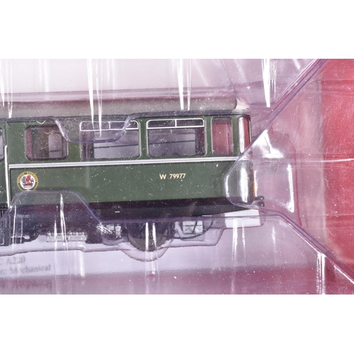 169 - A BOXED OO GAUGE HELJAN MODEL RAILWAY RAILCAR, no. W79977 in BR dark green livery with small yellow ... 