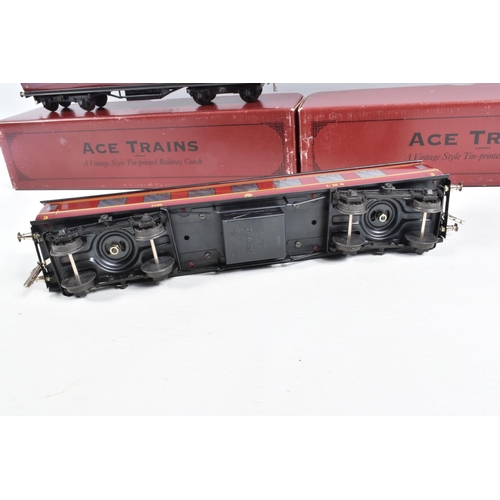 267 - THREE BOXED ACE TRAINS O GAUGE L.M.S. CORRIDOR COACHES, 1st/3rd, 3rd and 3rd Brake, all appear compl... 