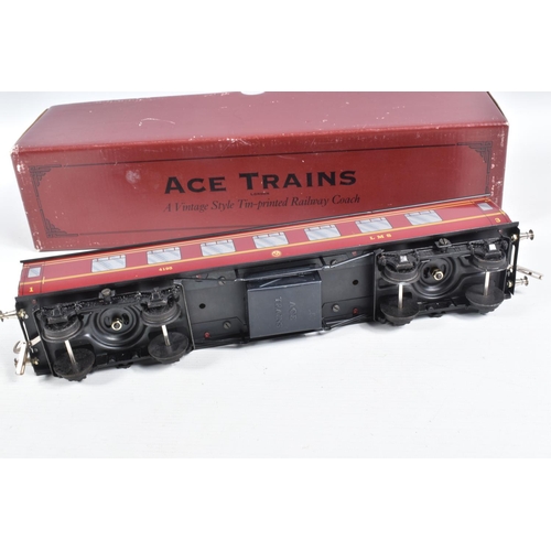 267 - THREE BOXED ACE TRAINS O GAUGE L.M.S. CORRIDOR COACHES, 1st/3rd, 3rd and 3rd Brake, all appear compl... 