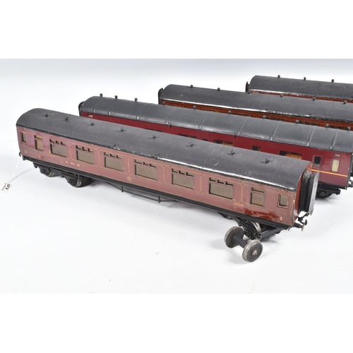 269 - FOUR R MODELS OF CHELTENHAM O GAUGE L.M.S. CORRIDOR COACHES, 1st/3rd (x 2), 1st and 3rd Brake, const... 