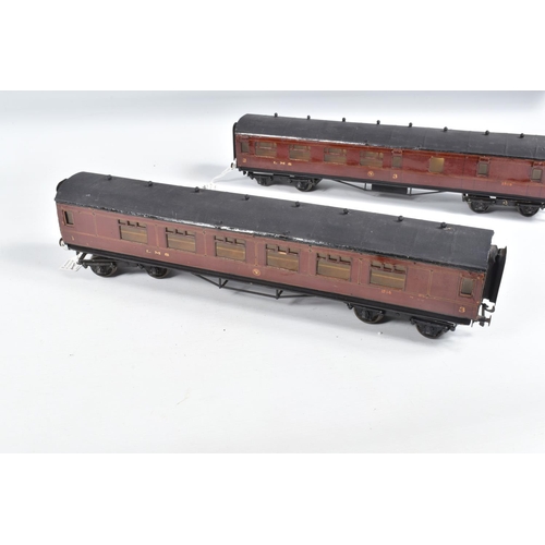 269 - FOUR R MODELS OF CHELTENHAM O GAUGE L.M.S. CORRIDOR COACHES, 1st/3rd (x 2), 1st and 3rd Brake, const... 