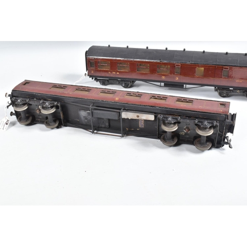 269 - FOUR R MODELS OF CHELTENHAM O GAUGE L.M.S. CORRIDOR COACHES, 1st/3rd (x 2), 1st and 3rd Brake, const... 