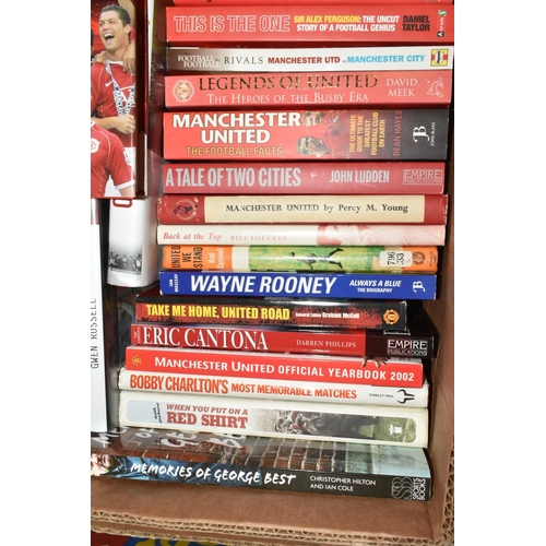 328 - MANCHESTER UNITED FOOTBALL CLUB INTEREST: TWO BOXES OF HARDBACK AND PAPERBACK BOOKS, approximately s... 