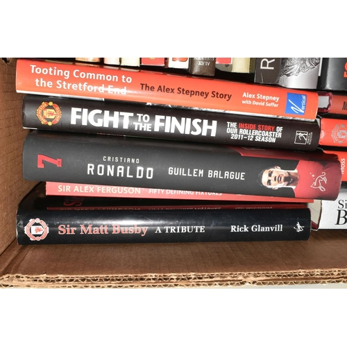 328 - MANCHESTER UNITED FOOTBALL CLUB INTEREST: TWO BOXES OF HARDBACK AND PAPERBACK BOOKS, approximately s... 