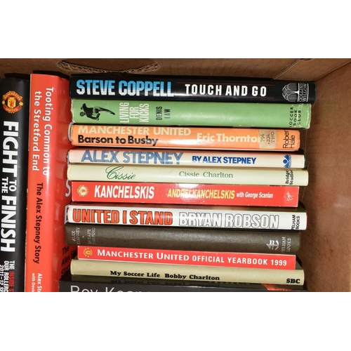 328 - MANCHESTER UNITED FOOTBALL CLUB INTEREST: TWO BOXES OF HARDBACK AND PAPERBACK BOOKS, approximately s... 