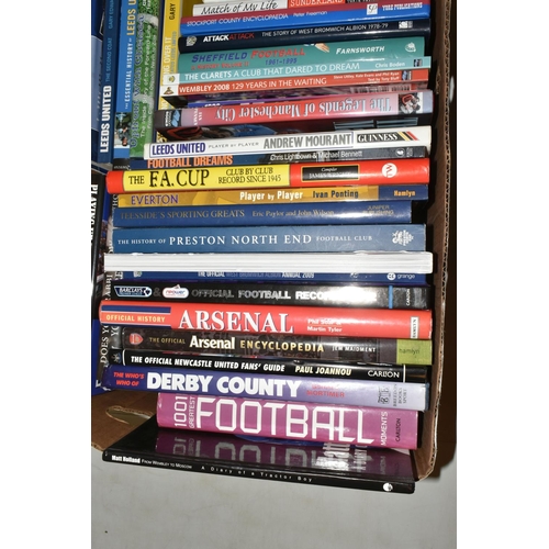 330 - TWO BOXES OF FOOTBALL INTEREST HARDBACK AND PAPERBACK BOOKS, approximately seventy-three titles cove... 