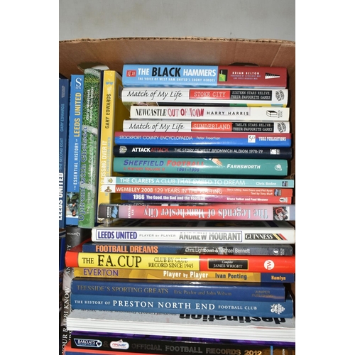 330 - TWO BOXES OF FOOTBALL INTEREST HARDBACK AND PAPERBACK BOOKS, approximately seventy-three titles cove... 