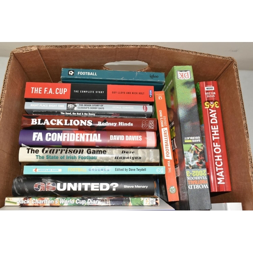 331 - TWO BOXES OF FOOTBALL INTEREST HARDBACK AND PAPERBACK BOOKS, approximately fifty six titles covering... 