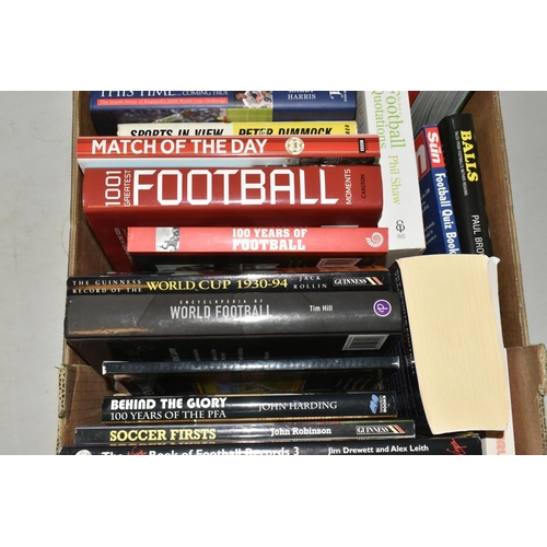 331 - TWO BOXES OF FOOTBALL INTEREST HARDBACK AND PAPERBACK BOOKS, approximately fifty six titles covering... 