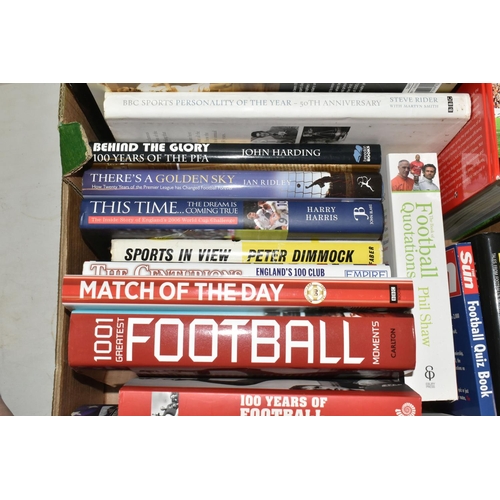 331 - TWO BOXES OF FOOTBALL INTEREST HARDBACK AND PAPERBACK BOOKS, approximately fifty six titles covering... 