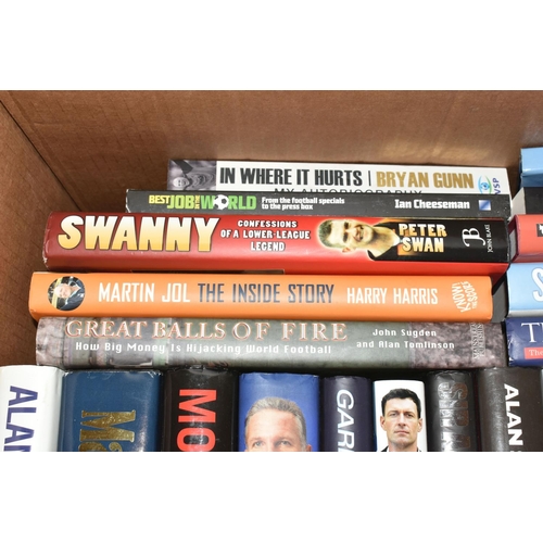 332 - TWO BOXES OF FOOTBALL INTEREST HARDBACK AND PAPERBACK BOOKS, approximately sixty eight titles, to in... 