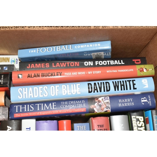 332 - TWO BOXES OF FOOTBALL INTEREST HARDBACK AND PAPERBACK BOOKS, approximately sixty eight titles, to in... 