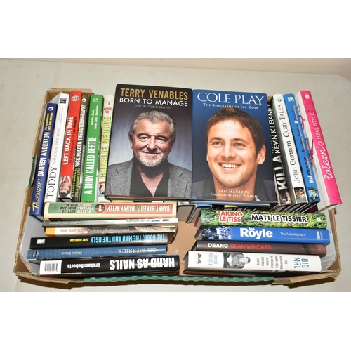 332 - TWO BOXES OF FOOTBALL INTEREST HARDBACK AND PAPERBACK BOOKS, approximately sixty eight titles, to in... 