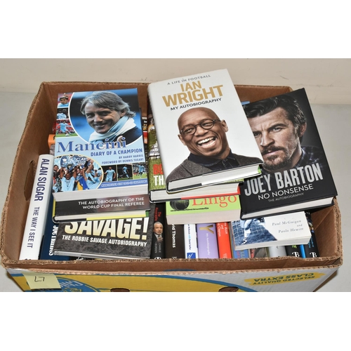 332 - TWO BOXES OF FOOTBALL INTEREST HARDBACK AND PAPERBACK BOOKS, approximately sixty eight titles, to in... 