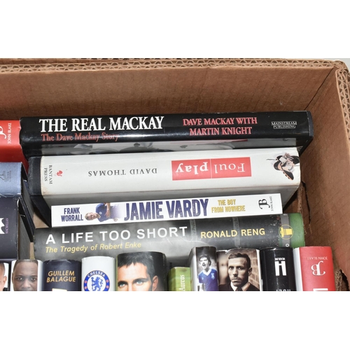 333 - THREE BOXES OF FOOTBALL INTEREST HARDBACK AND PAPERBACK BOOKS, approximately eighty five titles, mai... 