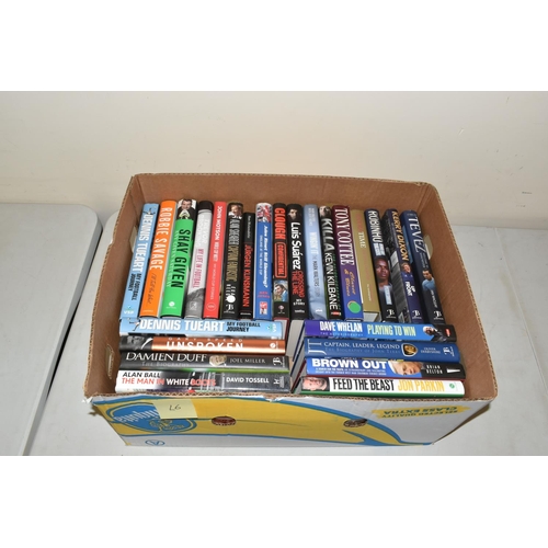 333 - THREE BOXES OF FOOTBALL INTEREST HARDBACK AND PAPERBACK BOOKS, approximately eighty five titles, mai... 