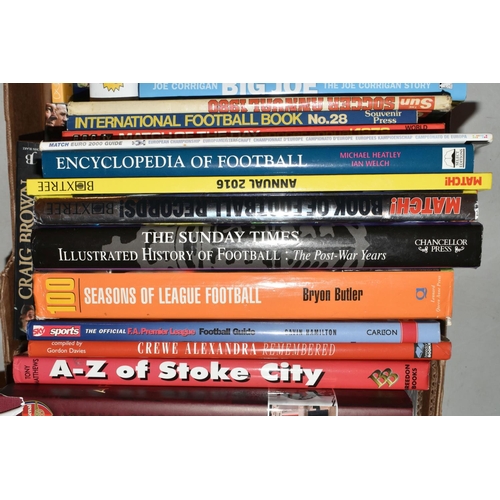 334 - TWO BOXES OF FOOTBALL INTEREST HARDBACK AND PAPERBACK BOOKS, approximately seventy two titles coveri... 