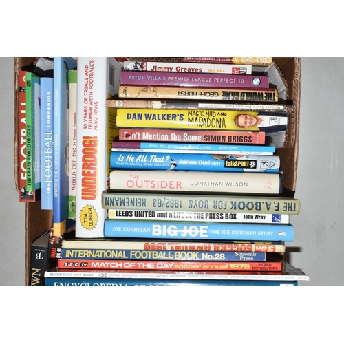 334 - TWO BOXES OF FOOTBALL INTEREST HARDBACK AND PAPERBACK BOOKS, approximately seventy two titles coveri... 