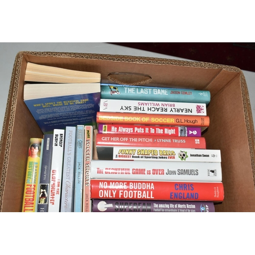 334 - TWO BOXES OF FOOTBALL INTEREST HARDBACK AND PAPERBACK BOOKS, approximately seventy two titles coveri... 