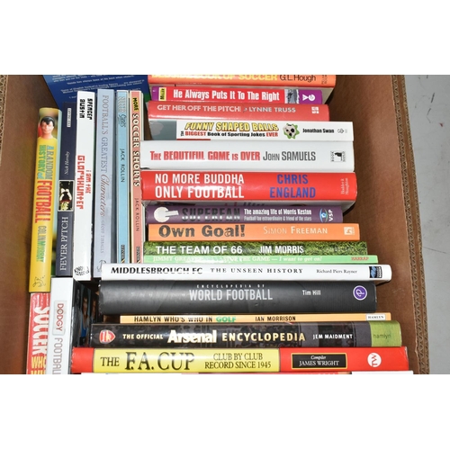 334 - TWO BOXES OF FOOTBALL INTEREST HARDBACK AND PAPERBACK BOOKS, approximately seventy two titles coveri... 