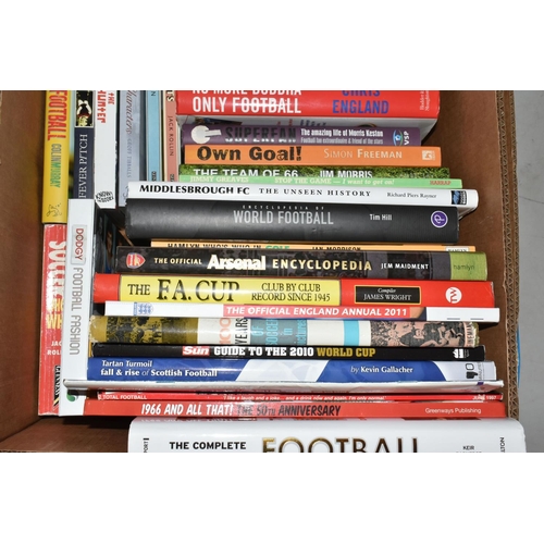 334 - TWO BOXES OF FOOTBALL INTEREST HARDBACK AND PAPERBACK BOOKS, approximately seventy two titles coveri... 