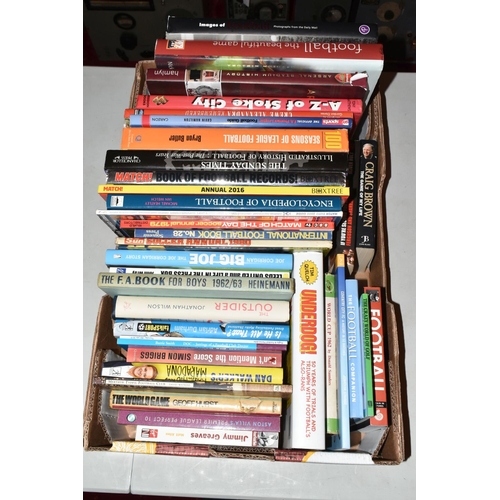 334 - TWO BOXES OF FOOTBALL INTEREST HARDBACK AND PAPERBACK BOOKS, approximately seventy two titles coveri... 