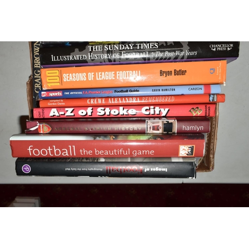 334 - TWO BOXES OF FOOTBALL INTEREST HARDBACK AND PAPERBACK BOOKS, approximately seventy two titles coveri... 