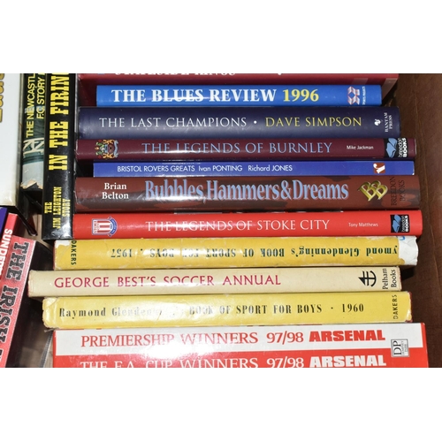 335 - TWO BOXES OF FOOTBALL INTEREST HARDBACK AND PAPERBACK BOOKS, approximately sixty nine titles coverin... 