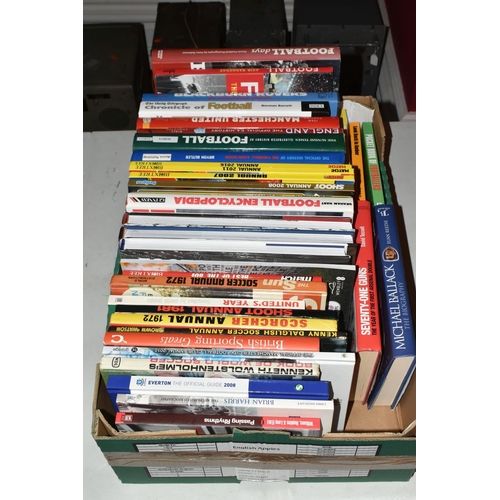 335 - TWO BOXES OF FOOTBALL INTEREST HARDBACK AND PAPERBACK BOOKS, approximately sixty nine titles coverin... 