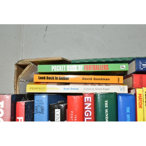 335 - TWO BOXES OF FOOTBALL INTEREST HARDBACK AND PAPERBACK BOOKS, approximately sixty nine titles coverin... 