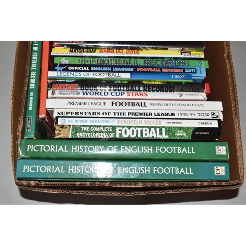 336 - TWO BOXES OF FOOTBALL INTEREST HARDBACK AND PAPERBACK BOOKS, approximately seventy titles, made up o... 